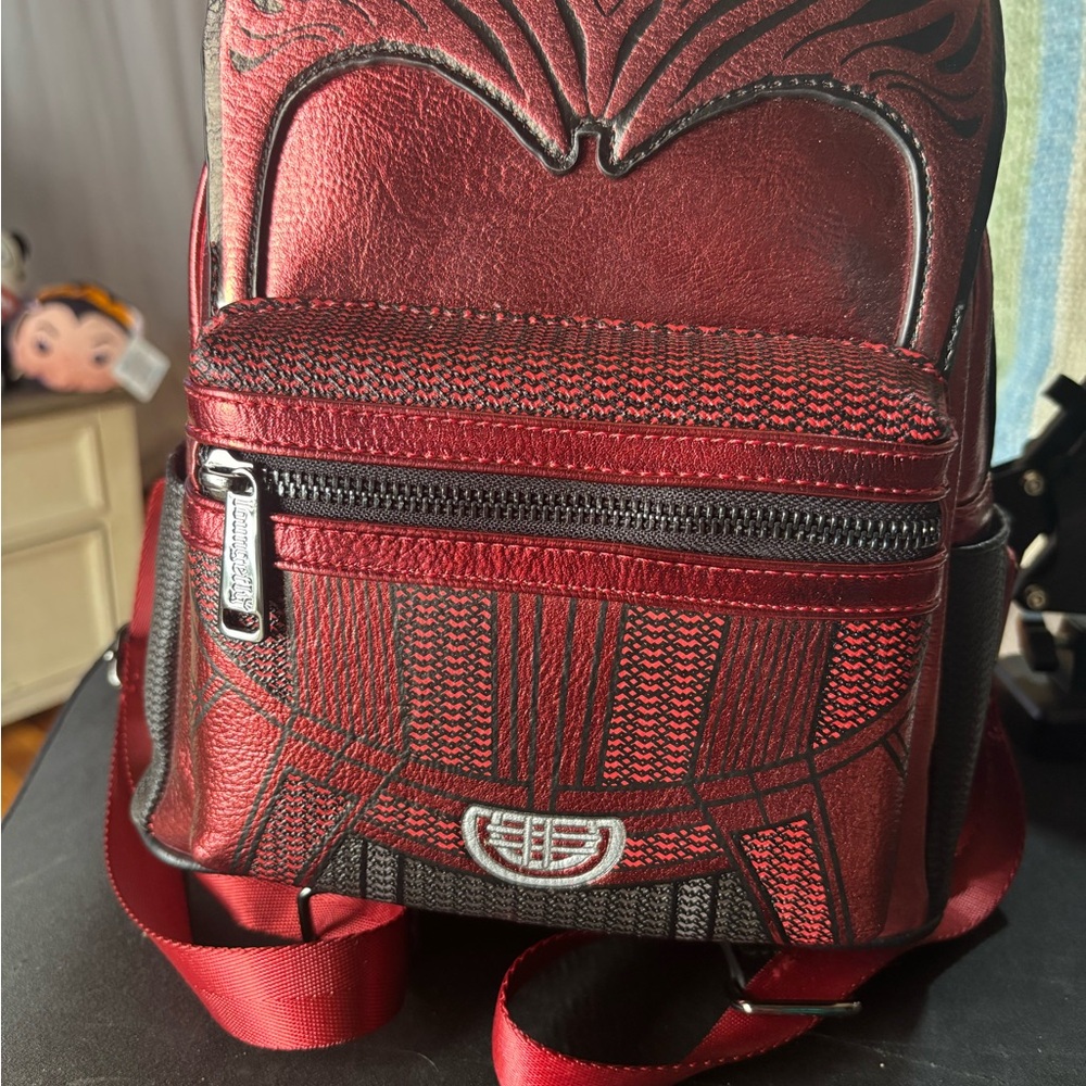 Loungefly Red Fashion Backpack with Artistic Detailing